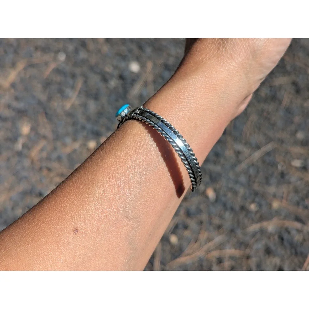Navajo Silver Cuff Bracelet Turquoise‎ Jewelry for Women Sz 7.5 NA**